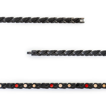 Close-up of Strider negative ion bracelet links with matte black stainless steel to show detail.